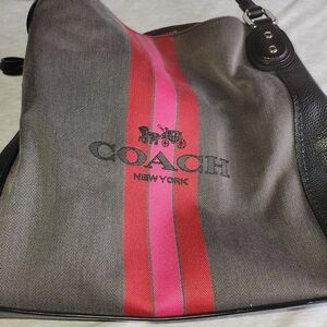 Coach Brown and Pink Stripe Messenger Bag